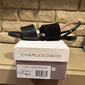 Charles David Black Suede Leather Slingback Sandals